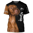 T-shirt chien Vizsla braque hongrois noir 3D avec portrait photoréaliste de Vizsla cuivré, photo et prénom personnalisés
