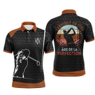 Polo de golf anniversaire homme noir et orange terracotta lettrage Fabriqué en 1980 Âge de la Perfection silhouette golfeur