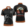 Polo de golf anniversaire homme noir et orange terracotta lettrage Fabriqué en 1982 Âge de la Perfection silhouette golfeur