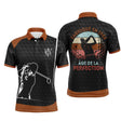 Polo de golf anniversaire homme noir et orange terracotta lettrage Fabriqué en 1984 Âge de la Perfection silhouette golfeur