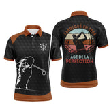 Polo de golf anniversaire homme noir et orange terracotta lettrage Fabriqué en 1984 Âge de la Perfection silhouette golfeur