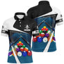 Polo billard bleu turquoise homme avec queues croisées, triangle de boules pour le jeu 14/1 pool, prénom personnalisé