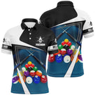 Polo billard bleu turquoise homme avec queues croisées, triangle de boules pour le jeu 14/1 pool, prénom personnalisé