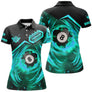 Polo billard manches longues unisexe noir turquoise avec boule en feu cyan, prénom personnalisé