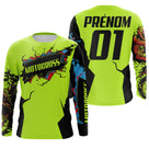 Anti-UV manches longues maillot motocross vert fluo bleu, design dirt bike éclats personnalisé