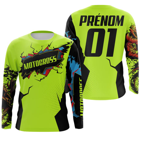 Maillot Cross Dirt Bike Personnalisé Vert, Cadeau Pilote Moto Cross, Courses Tout-Terrain - MZ29122205 - Anti-UV T-shirt Manches Longues 