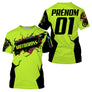 Anti-UV à capuche maillot motocross vert fluo bleu, lettrage Motocross et numéro de course personnalisé