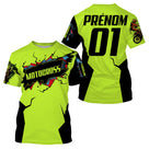 Anti-UV à capuche maillot motocross vert fluo bleu, lettrage Motocross et numéro de course personnalisé