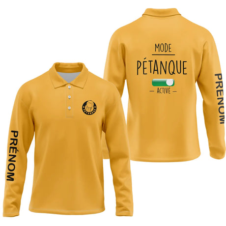 Polo Homme Personnalisable 'Mode Pétanque Activé' - Style Unique et Confortable - Polo à manches longues - Jaune