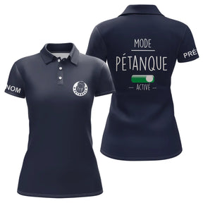 Polo pétanque femme manches courtes bleu marine Mode Pétanque Activé interrupteur logo poitrine PRÉNOM