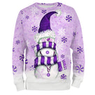 Sweat noël variante avec violet avec bonhomme de neige fantaisie et flocons