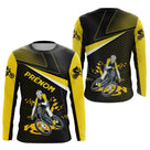 T-shirt cyclisme jaune et noir all-over homme avec cycliste BMX en mouvement, prénom personnalisé
