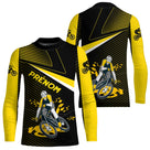 T-shirt cyclisme jaune et noir all-over homme avec cycliste BMX en mouvement, prénom personnalisé