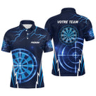 Polo fléchettes bleu marine homme avec éclairs et cibles Électrique Vision futuriste, prénom et équipe personnalisés