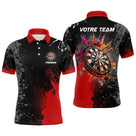 Polo fléchettes rouge et noir homme avec cibles et splash explosion VOTRE TEAM, prénom personnalisé