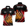 Polo fléchettes rouge et noir homme avec cibles enflammées et fléchettes Flammes Dart, prénom et équipe personnalisés