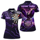 Polo fléchettes violet foncé homme avec aigle, foudre éclair et cibles Éclair Aigle, prénom et équipe personnalisés
