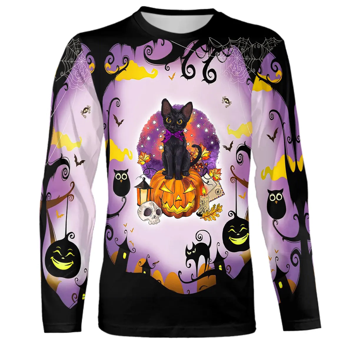 Halloween-T-Shirt, süße schwarze Katze auf Kürbis – CT30092351