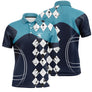 Polo pétanque homme bleu marine turquoise losanges blancs Performance manche prénom logo torse personnalisé