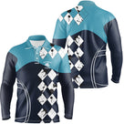 Polo pétanque manches longues homme bleu marine turquoise Performance manche prénom logo personnalisé