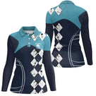 Polo pétanque manches longues femme bleu marine turquoise Performance manche prénom logo personnalisé