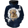 T-shirt Golden Retriever vue alternative, design éclats marine photo personnalisée prénom cursif