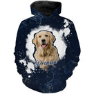 T-shirt Golden Retriever vue alternative, design éclats marine photo personnalisée prénom cursif