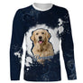 T-shirt chien Golden zoom motif galaxie, illustration détaillée Retriever pelage doré