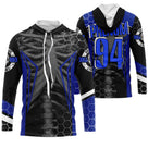 Anti-UV à capuche motocross bleu squelette anatomique, design rock personnalisé pour pilote