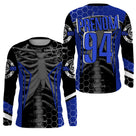 Anti-UV manches longues motocross squelette bleu hexagonal, tenue piste avec prénom et numéro