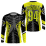 Anti-UV manches longues motocross squelette jaune fluo, tenue piste avec prénom et numéro pour pilote