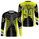Anti-UV manches longues motocross squelette jaune fluo, tenue piste avec prénom et numéro pour pilote