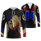 Anti-UV à capuche motocross France crâne tricolore, design rock dirt bike personnalisé