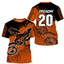 Maillot motocross orange Extreme avec motard MX en course et éclats dynamiques, prénom numéro 20 imprimés