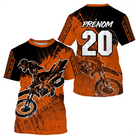 Maillot motocross orange Extreme avec motard MX en course et éclats dynamiques, prénom numéro 20 imprimés