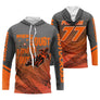 Maillot motocross orange gris noir avec slogan When in doubt throttle it out, prénom et numéro 77 imprimés