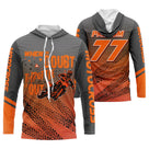 Maillot motocross orange gris noir avec slogan When in doubt throttle it out, prénom et numéro 77 imprimés