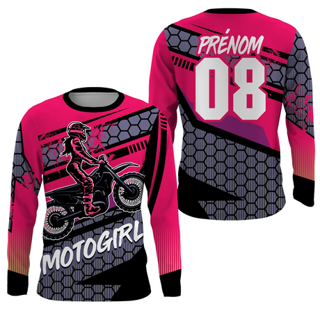 Maillot Cross Protection UV Rose Pour Femme, Cadeau Personnalisé Pilote Moto Cross - 26122205MZ - Anti-UV T-shirt manches longues