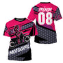 Anti-UV à capuche maillot motocross rose femme, lettrage Motogirl et numéro de course personnalisé