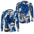 Anti-UV manches longues maillot motocross bleu blanc Xtreme camo, design dirt bike géométrique personnalisé