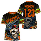 Anti-UV à capuche maillot motocross vert orange, motif tête de mort Downhill et numéro de course personnalisé