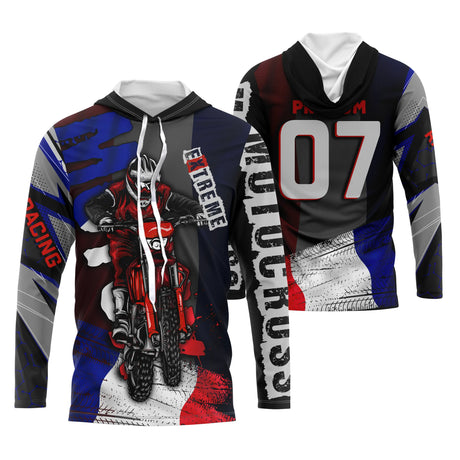 Maillot De Motocross MX Racing Personnalisé, Dirt Bike Racing, Drapeau France, Cadeau Fan Motos Tout-Terrain - CT15122229 T-shirt Anti UV à Capuche Unisexe