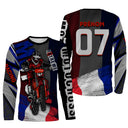 T-shirt manches longues motocross France bleu rouge blanc, design dirt bike personnalisable prénom