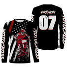 T-shirt manches longues motocross noir rouge MX Racing, design dirt bike personnalisable prénom