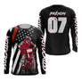 Anti-UV manches longues motocross MX Racing rouge, tenue piste avec prénom et numéro pour pilote