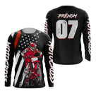 Anti-UV manches longues motocross MX Racing rouge, tenue piste avec prénom et numéro pour pilote