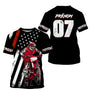 Maillot motocross MX Racing noir rouge avec motard en pleine course et drapeau USA, prénom numéro 07