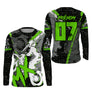 Anti-UV manches longues motocross MX vert lime, tenue piste avec prénom et numéro pour pilote