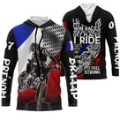 Anti-UV à capuche motocross France tricolore patriotic, design dirt bike personnalisé patriote