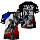 Maillot motocross France tricolore avec drapeau bleu blanc rouge et motard, lettrage I Ride To Escape prénom numéro